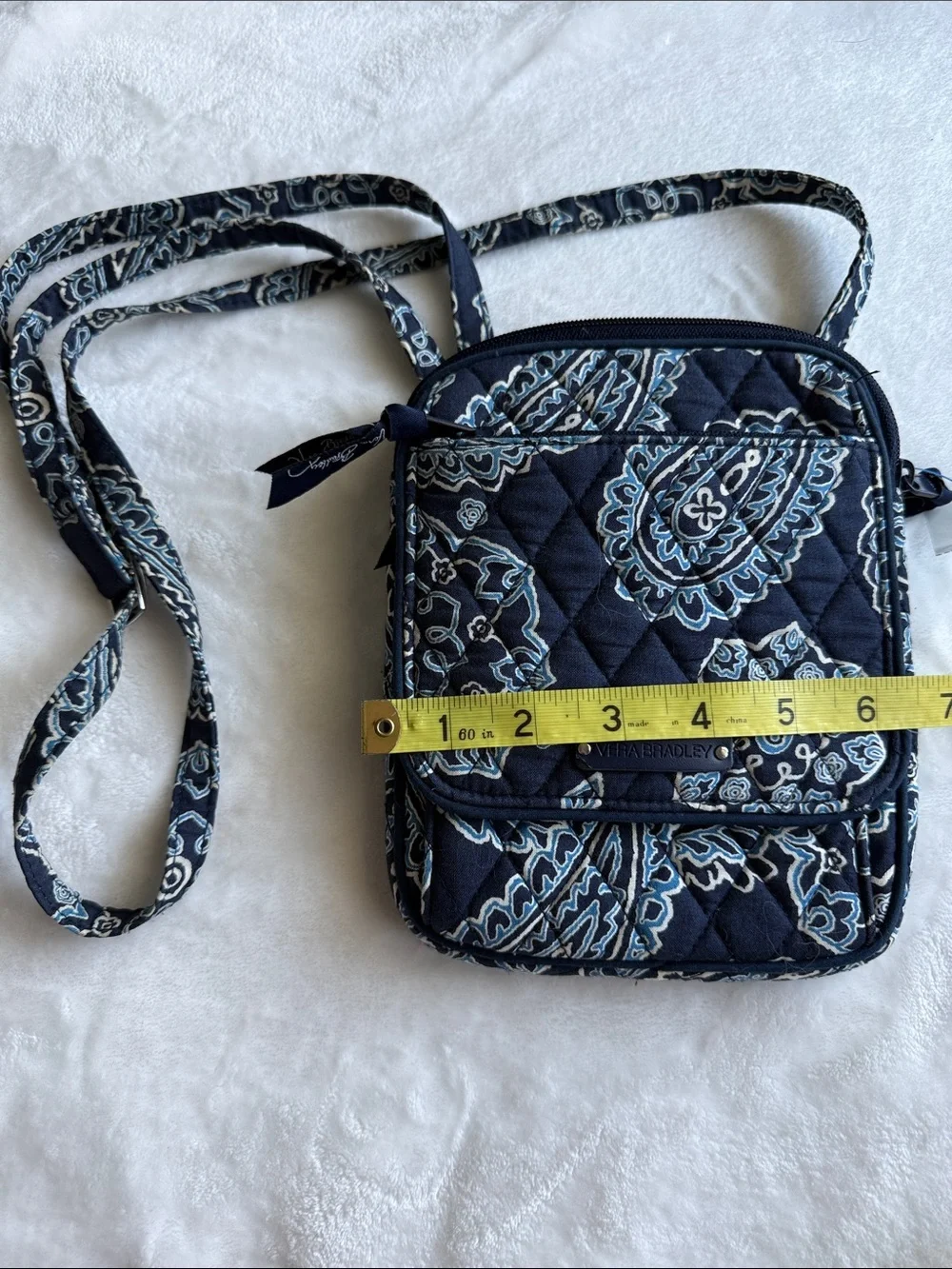 Vera Bradley Navy Paisley Quilted Crossbody with Light Blue Accents